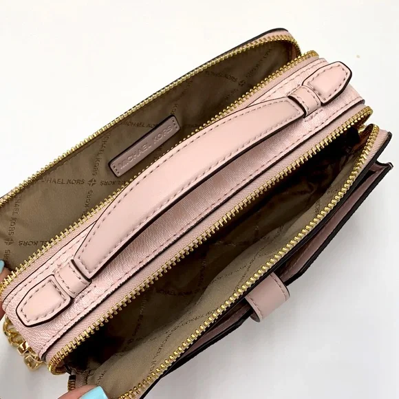 MICHAEL KORS JET SET ITEM MEDIUM DOUBLE ZIP PHONE XBODY LIGHT POWDER BLUSH MULTI - Picture 12 of 16